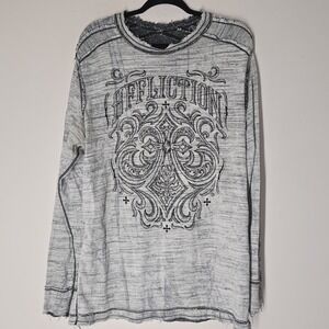Affliction Reversible Thermal Men's Long Sleeve Shirt Size 2XL Grunge Y2K Moto